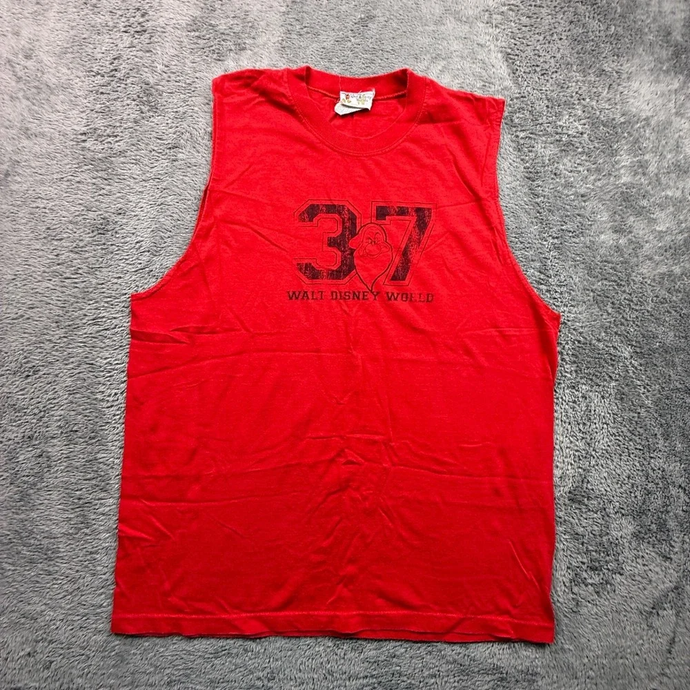 Vintage Disney Grumpy Dwarf Tank #37 Red Mens XL Crew Neck Sleeveless Shirt